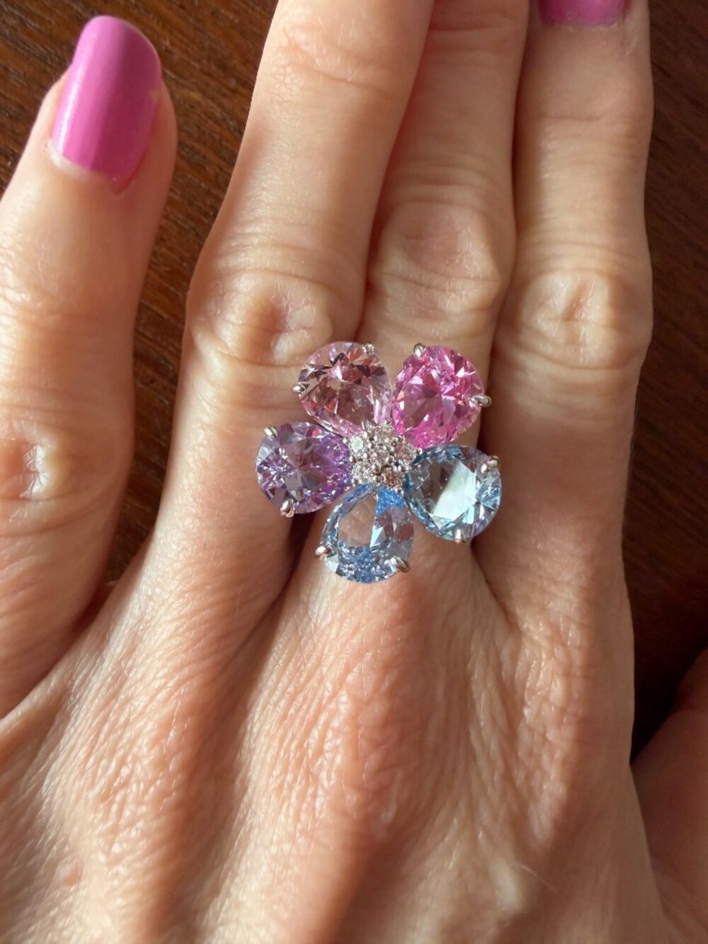 Dani Daniel K Multi-Color Lab Created Sapphire Flower Ring Pink Blue Purple 925